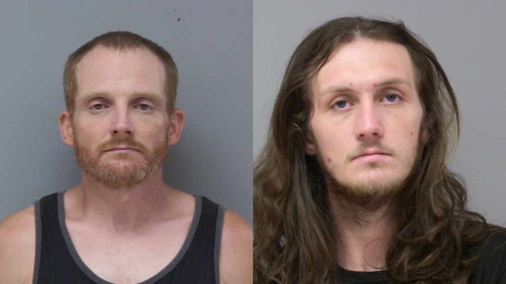 Craig Isherwood (left), 39, of Visalia, and Jayden Vanzeyl, 23, of Oakhurst, were arrested Saturday during a coordinated law enforcement operation. (Madera County SO)