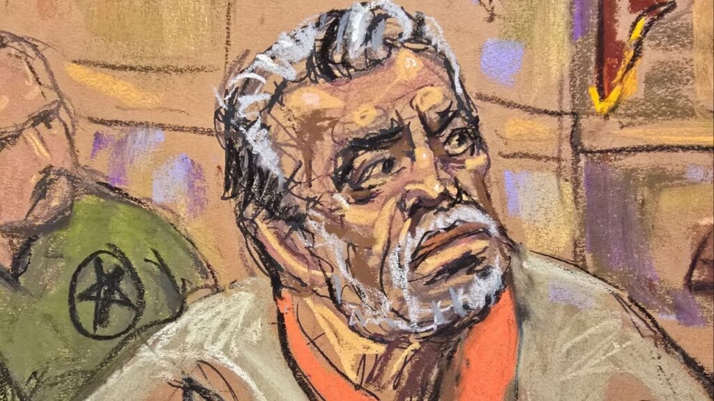Accused Mexican former drug lord Ismael "El Mayo" Zambada appears in Brooklyn federal court, New York, U.S, October 18, 2024, in this courtroom sketch. (Reuters File)