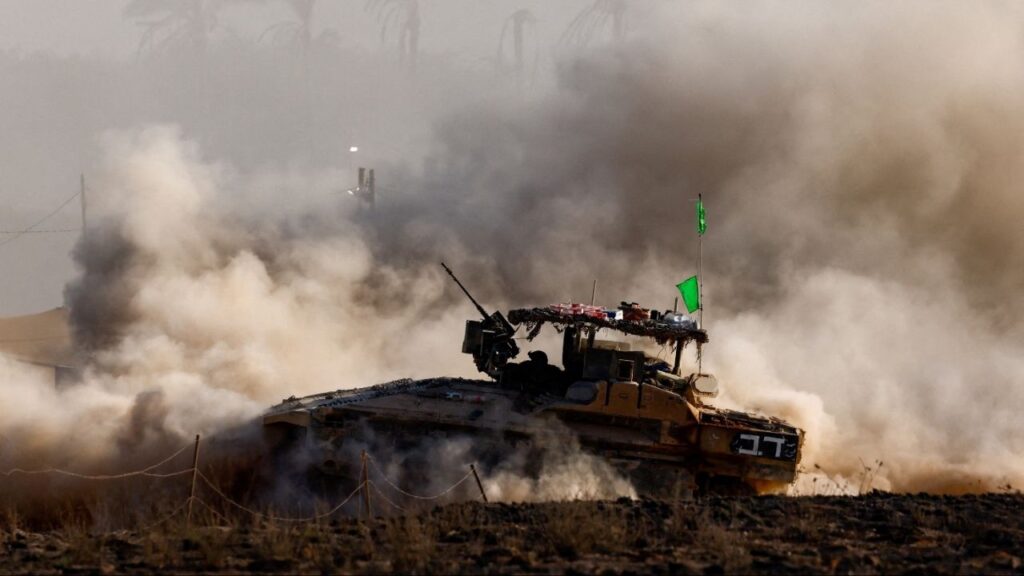 An Israeli armored personnel carrier (APC) maneuvers on the Israeli side of the border with Gaza, Israel August 19, 2025. (Reuters File)