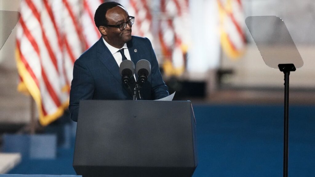 Howard University President Ben Vinson III speaks during an election night event for Vice President Kamala Harris', the Democratic presidential nominee, at Howard University in Washington, on Nov. 5, 2024. Howard University said Friday that its president would leave his job at the end of the month after a tenure that lasted only two years, among the shortest stints in the school’s history. (Ruth Fremson/The New York Times)
