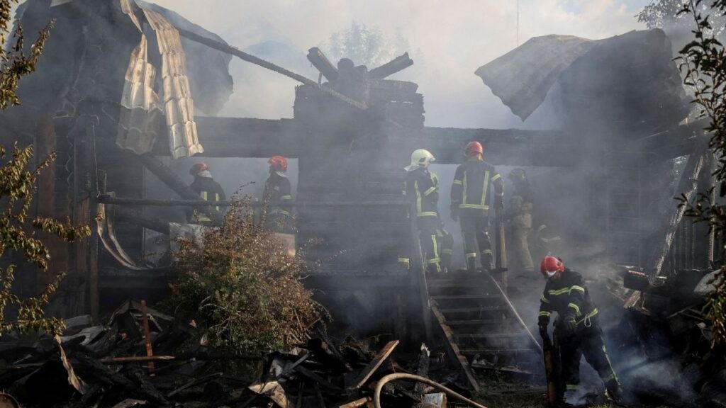 Firefighters work at the site of a Russian missile strike, amid Russia's attack on Ukraine, in the village of Sknyliv on the outskirts of Lviv, Ukraine August 21, 2025. (Reuters File)