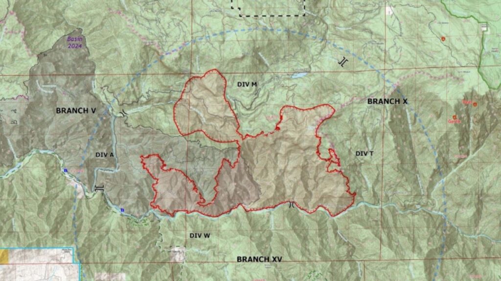 The Garnet Fire in Sierra National Forest grew to about 8,500 acres overnight, fueled by thunderstorms and strong winds, while firefighters focus on protecting infrastructure and preventing the blaze from crossing the Kings River. (U.S. Forest Service)