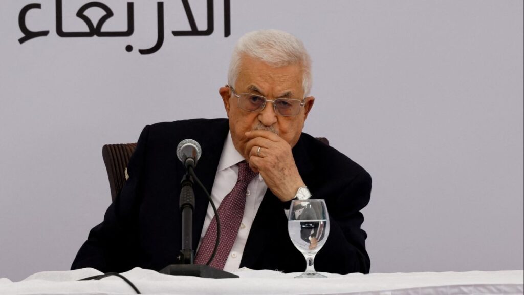 Palestinian President Mahmoud Abbas looks on as he visits the Istishari Cancer Center in Ramallah, in the Israeli-occupied West Bank, May 14, 2025. (Reuters File)